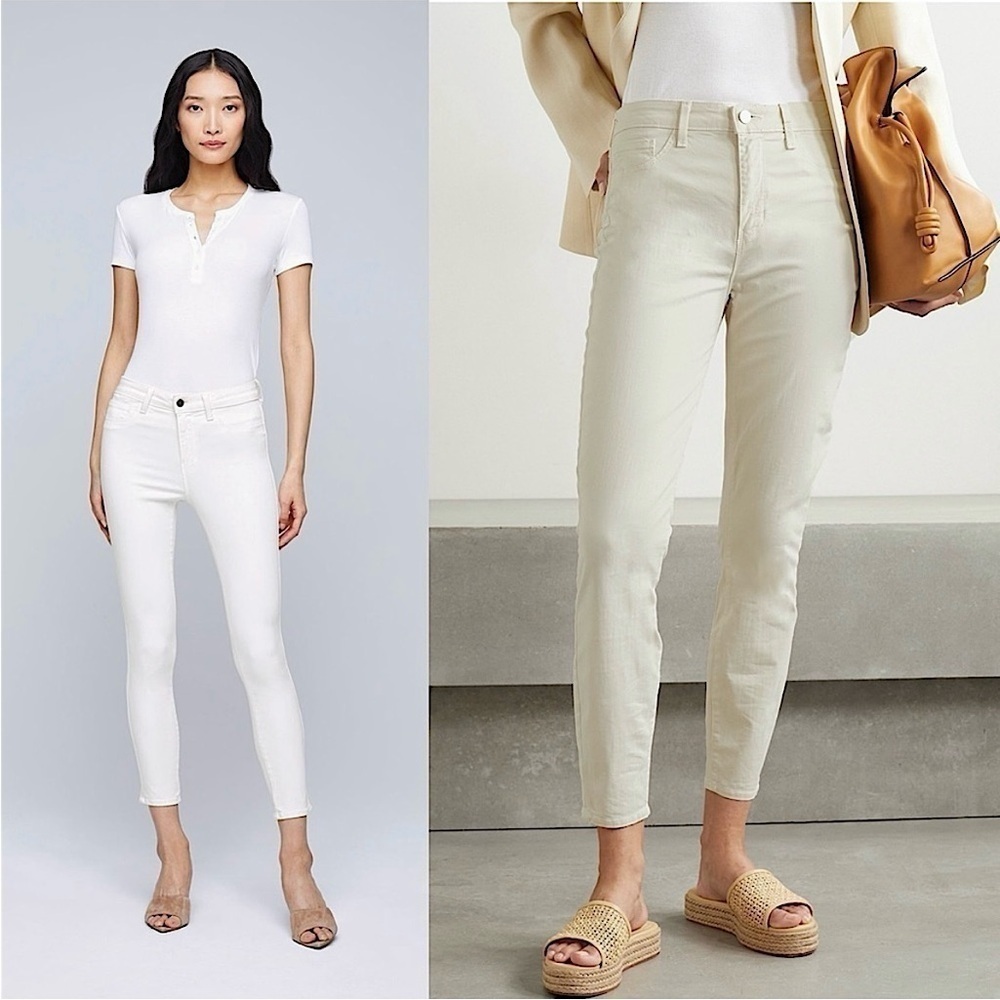 NWT L'AGENCE Beige Stretch Denim High Rise Ankle Crop Margot Skinny Jeansβ 25